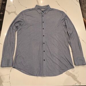 Mizzen + Main Knit Trim Fit Performance Button Down Shirt Mens XL Blue Stretch